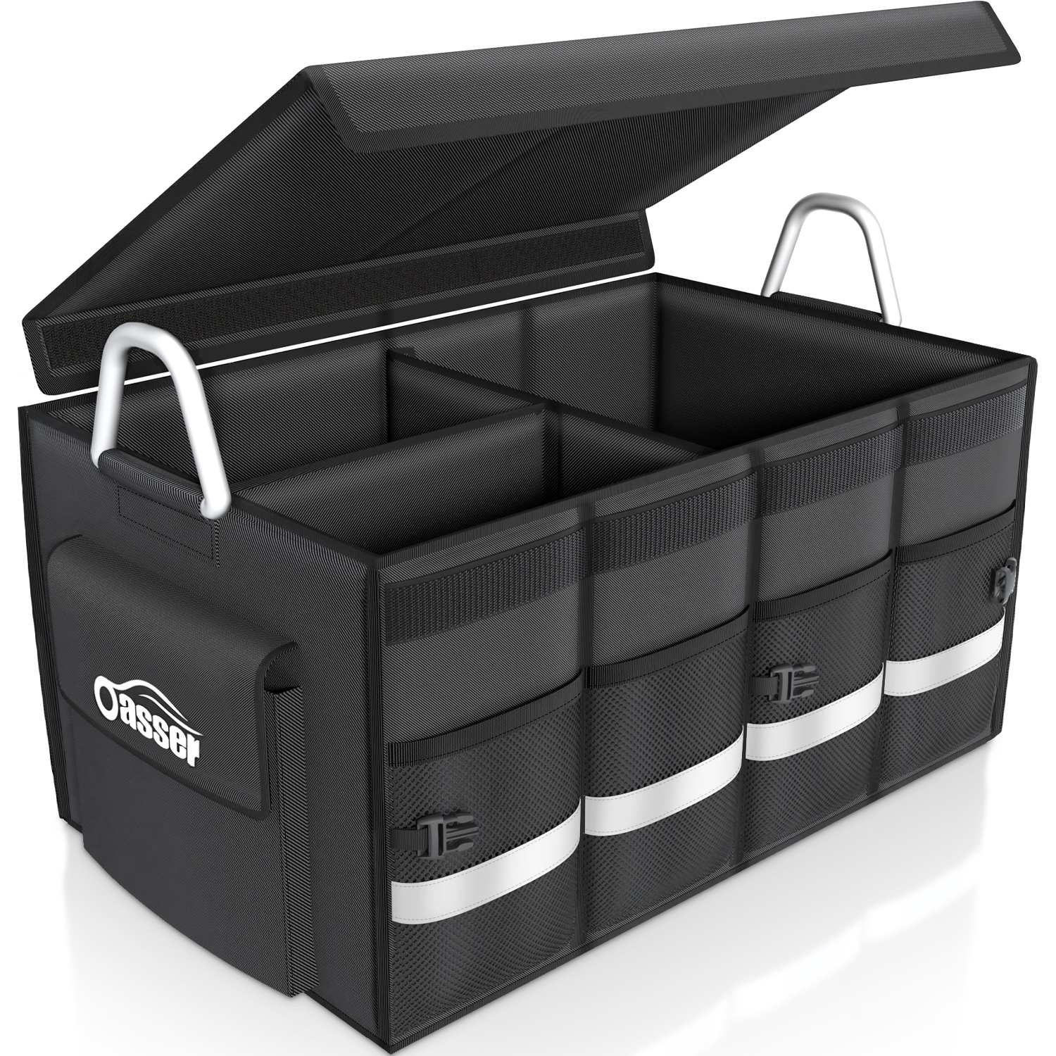 Oasser Trunk Organizer Cargo Organizer Trunk Storage Waterproof Collapsible  Durable Multi Compartments with Foldable Cover Aluminium Alloy Handle  Reflective Strip – Oasser