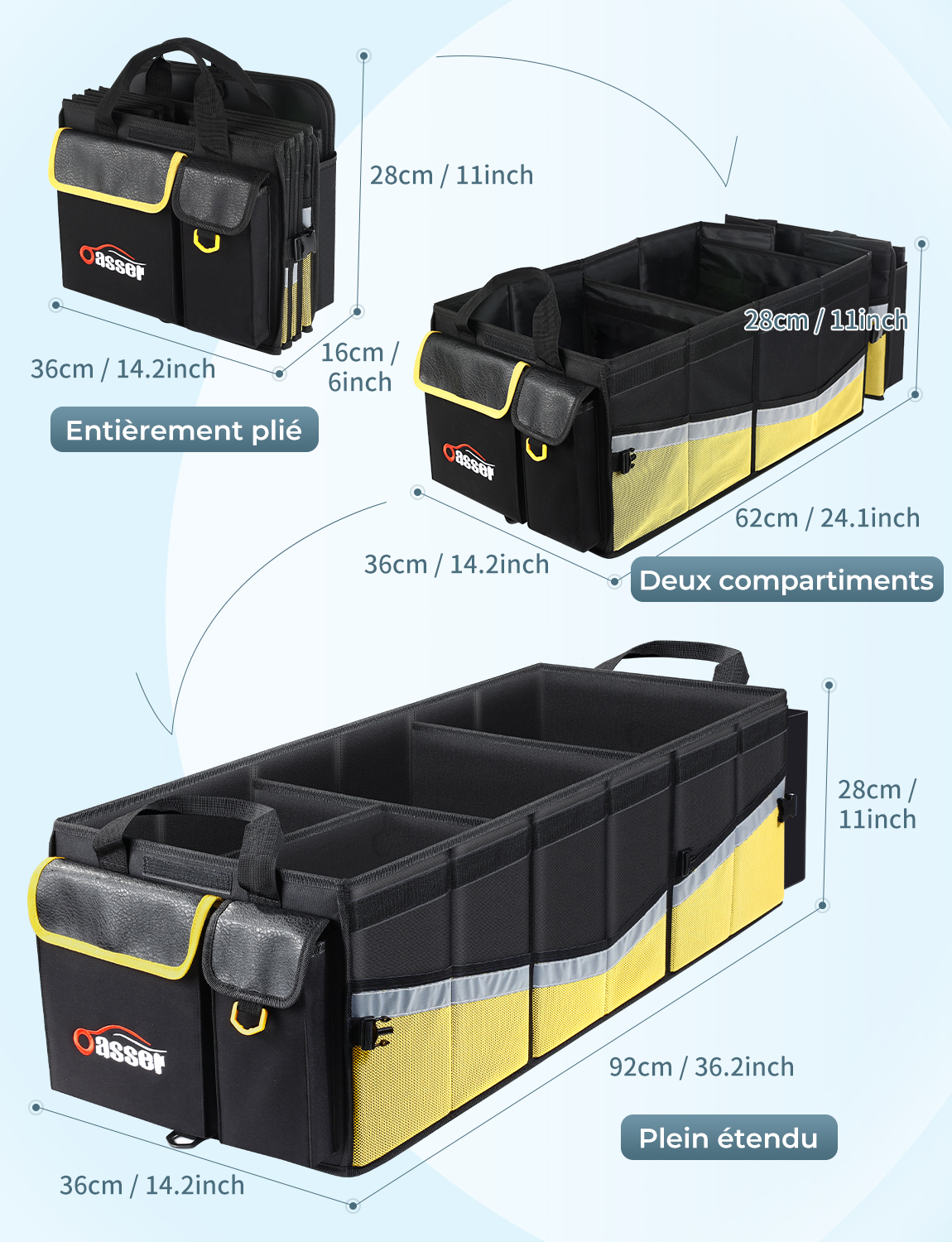 Organisateur de coffre de voiture,organisateur de coffre de  voiture,plusieurs types de poches,tient avec étanche,lot de 4 sacs de  rangement pliables