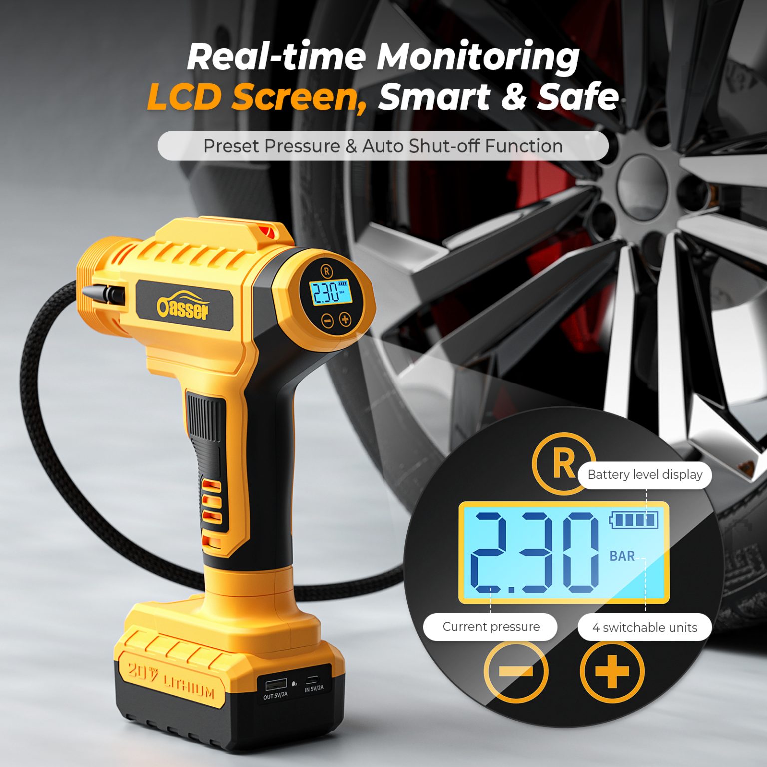 Oasser Air Compressor Tire Inflator Portable 20V Cordless Tire Pump for