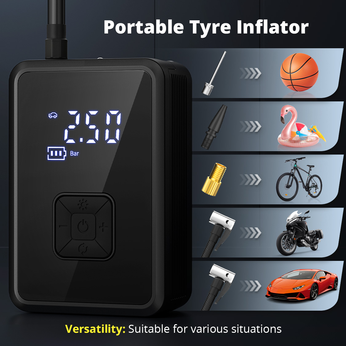 Oasser akku Luftpumpe Luftkompressor 6000mAh 150PSI Kompressor 12V DC Typ-C wiederaufladbarer Li-Ionen-Akku elektrische Luftpumpe mit zweifarbigem LCD-Display für Auto Motorräder Fahrräder Bälle